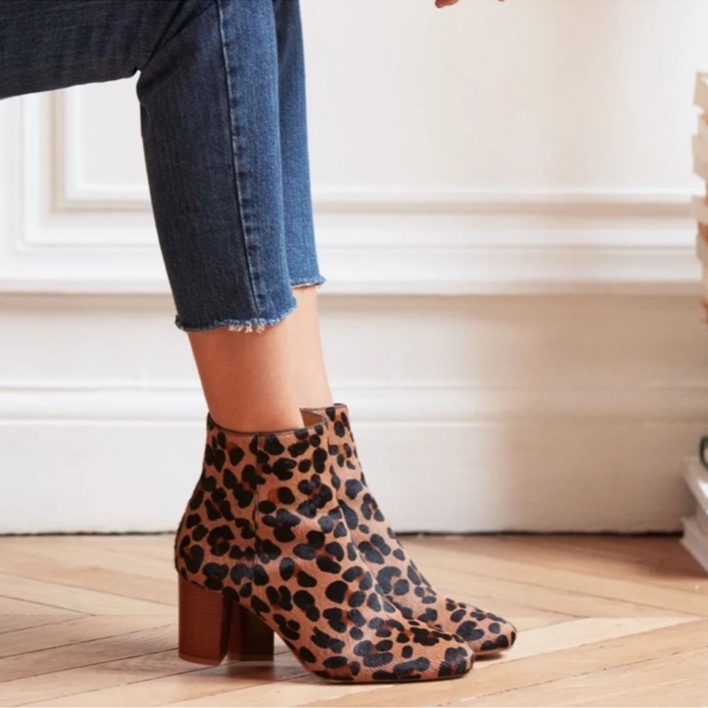 Sezane Lea Genuine Calf Hair Leopard Bootie Animal Print Size Fr 40 US 9